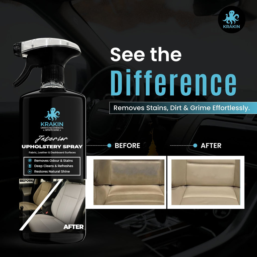 KRAKIN Car Interior & Upholstery Cleaner | Deep Cleans Fabric, Leather & Car Interiors | Removes Stains, Dirt & Odour, Easy Spray-On Formula