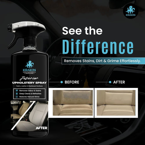 KRAKIN Car Interior & Upholstery Cleaner | Deep Cleans Fabric, Leather & Car Interiors | Removes Stains, Dirt & Odour, Easy Spray-On Formula
