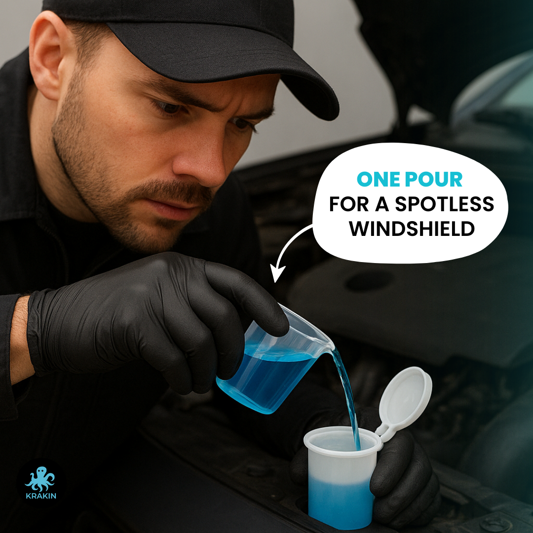 KRAKIN Windshield Washer Fluid For Car (20ML in 1L Water) | Highly Concentrated Wiper Liquid For Streak-Free Crytal Clear Shine | Lubricates Wipers, Removes Bugs, Grime & Water Spots