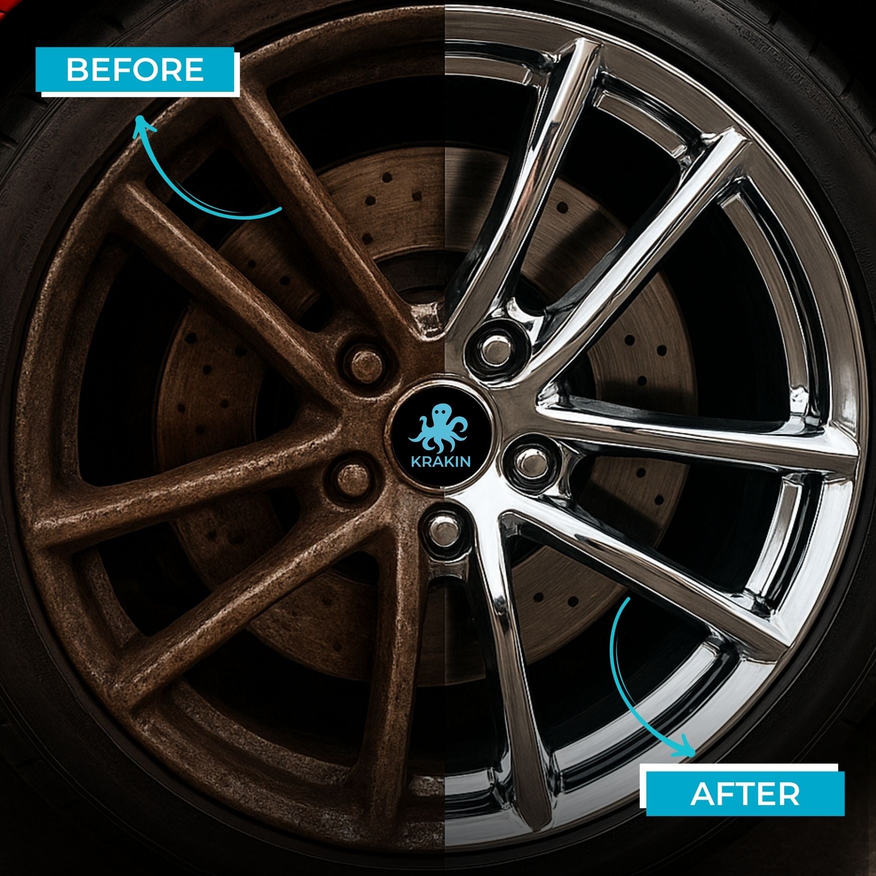 KRAKIN Alloy Wheel Cleaner | Removes Iron Contaminents, Brake Dust & Grease | Restores Glossy Shine | Safe On All Types Of Alloy, Easy Spray-On Formula