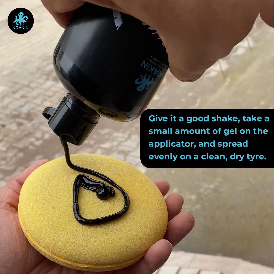 KRAKIN Tyre Shine Gel for Car & Bike | Gives Tyre Wet & Glossy Look | Tyre Polish for Zero Dust Attraction & Streak-Free Black Finish