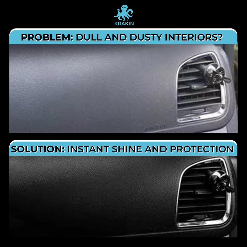 KRAKIN Car Interior Polish | For Dashboard, Rubber, Leather & Plastic Parts | Gives New Like Gloss & Shine With Zero Dust Attraction & Long Lasting Effect