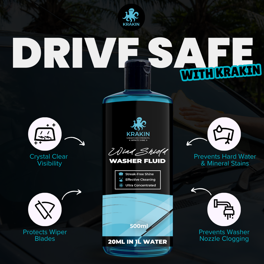 KRAKIN Windshield Washer Fluid For Car (20ML in 1L Water) | Highly Concentrated Wiper Liquid For Streak-Free Crytal Clear Shine | Lubricates Wipers, Removes Bugs, Grime & Water Spots