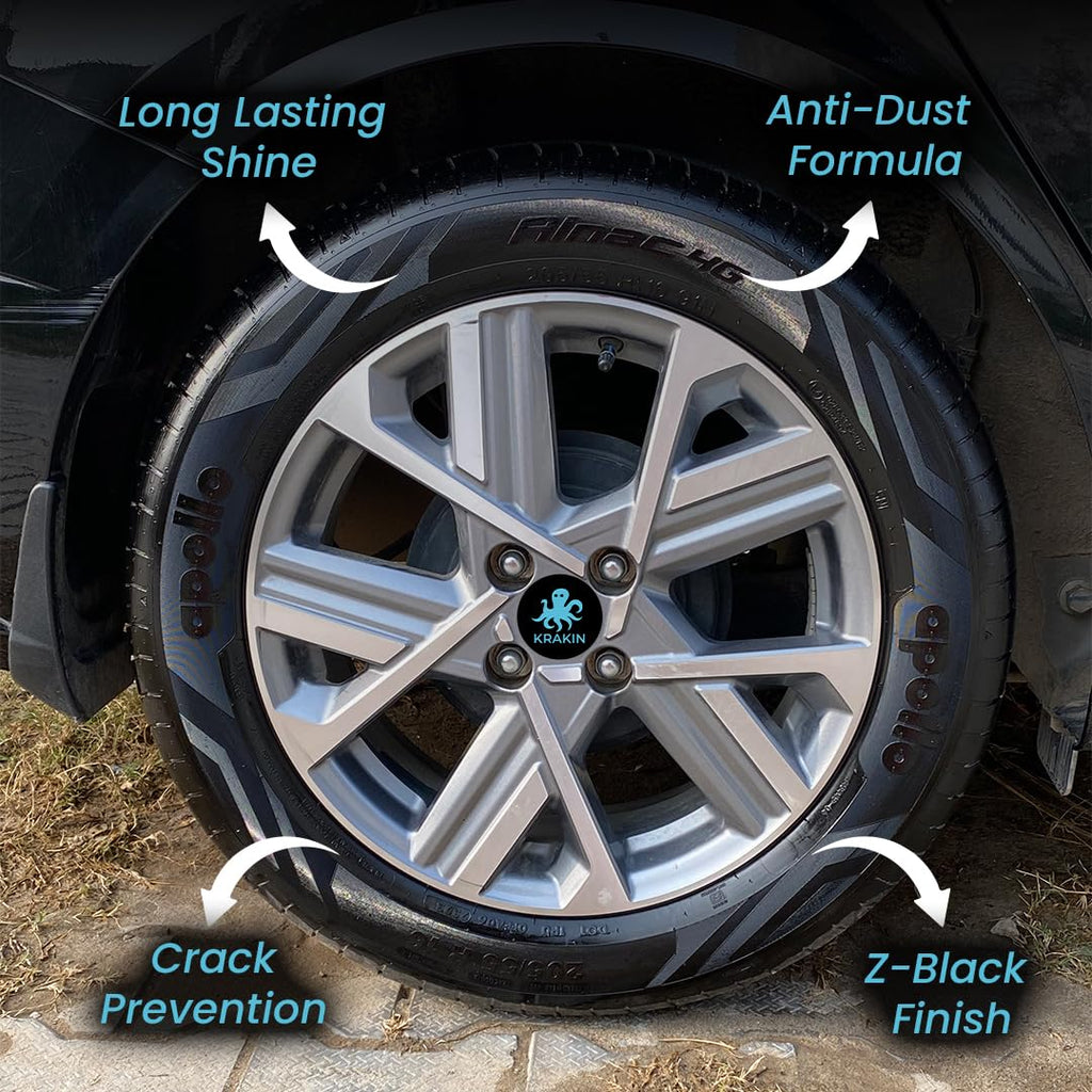 KRAKIN Tyre Shine Gel for Car & Bike | Gives Tyre Wet & Glossy Look | Tyre Polish for Zero Dust Attraction & Streak-Free Black Finish