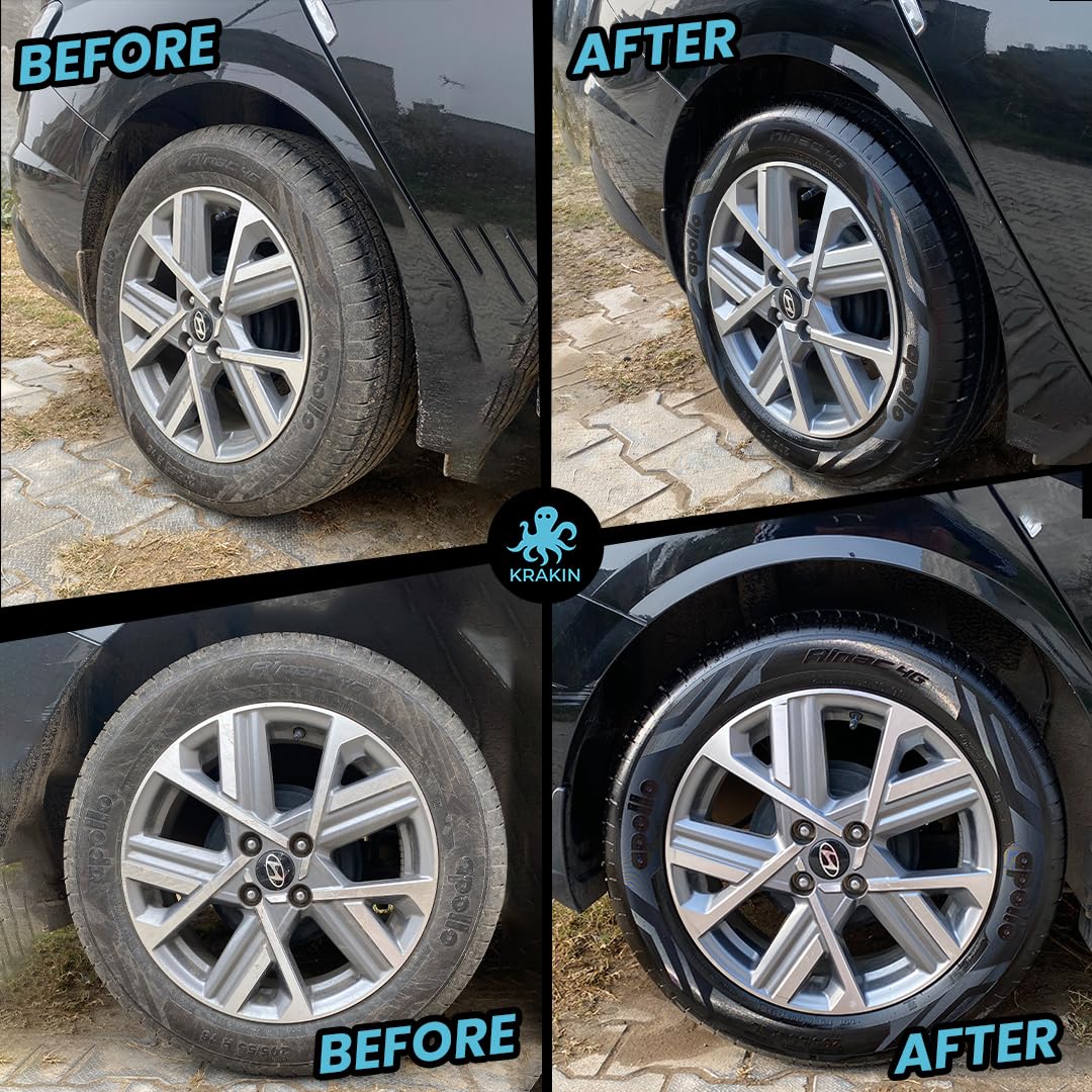 KRAKIN Tyre Shine Gel for Car & Bike | Gives Tyre Wet & Glossy Look | Tyre Polish for Zero Dust Attraction & Streak-Free Black Finish