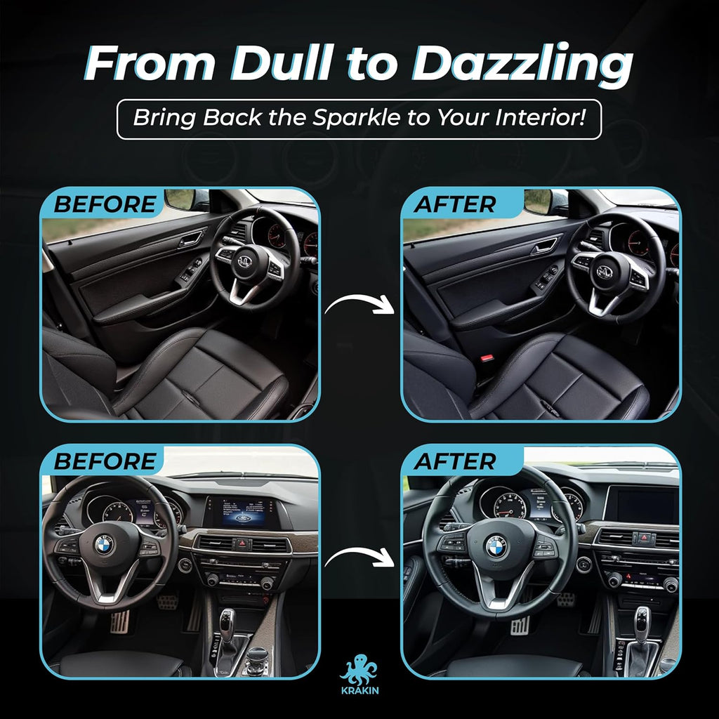 KRAKIN Car Interior Polish | For Dashboard, Rubber, Leather & Plastic Parts | Gives New Like Gloss & Shine With Zero Dust Attraction & Long Lasting Effect