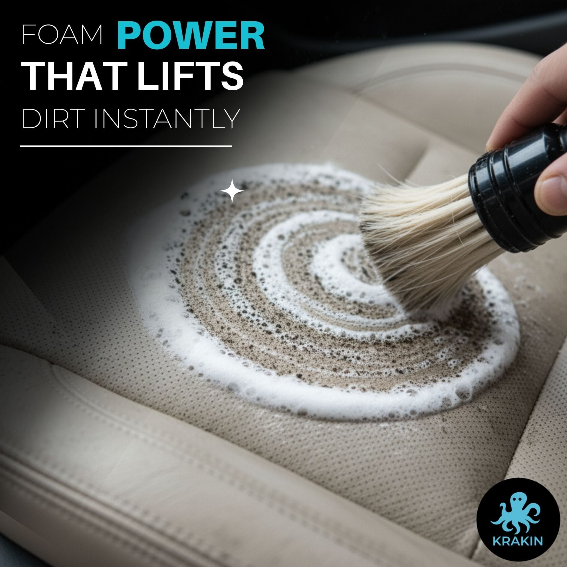 KRAKIN Car Interior & Upholstery Cleaner | Deep Cleans Fabric, Leather & Car Interiors | Removes Stains, Dirt & Odour, Easy Spray-On Formula