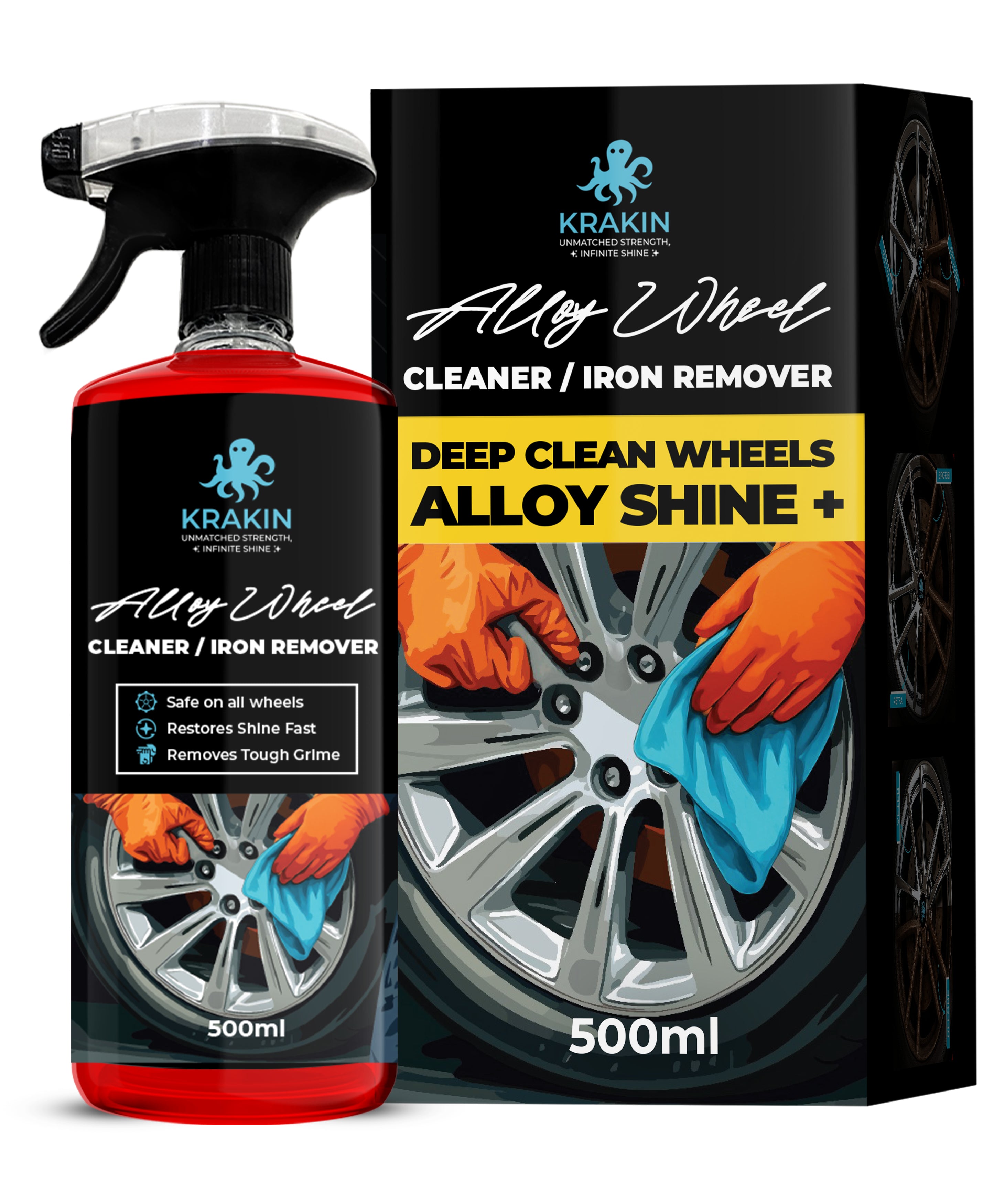 KRAKIN Alloy Wheel Cleaner | Removes Iron Contaminents, Brake Dust & Grease | Restores Glossy Shine | Safe On All Types Of Alloy, Easy Spray-On Formula