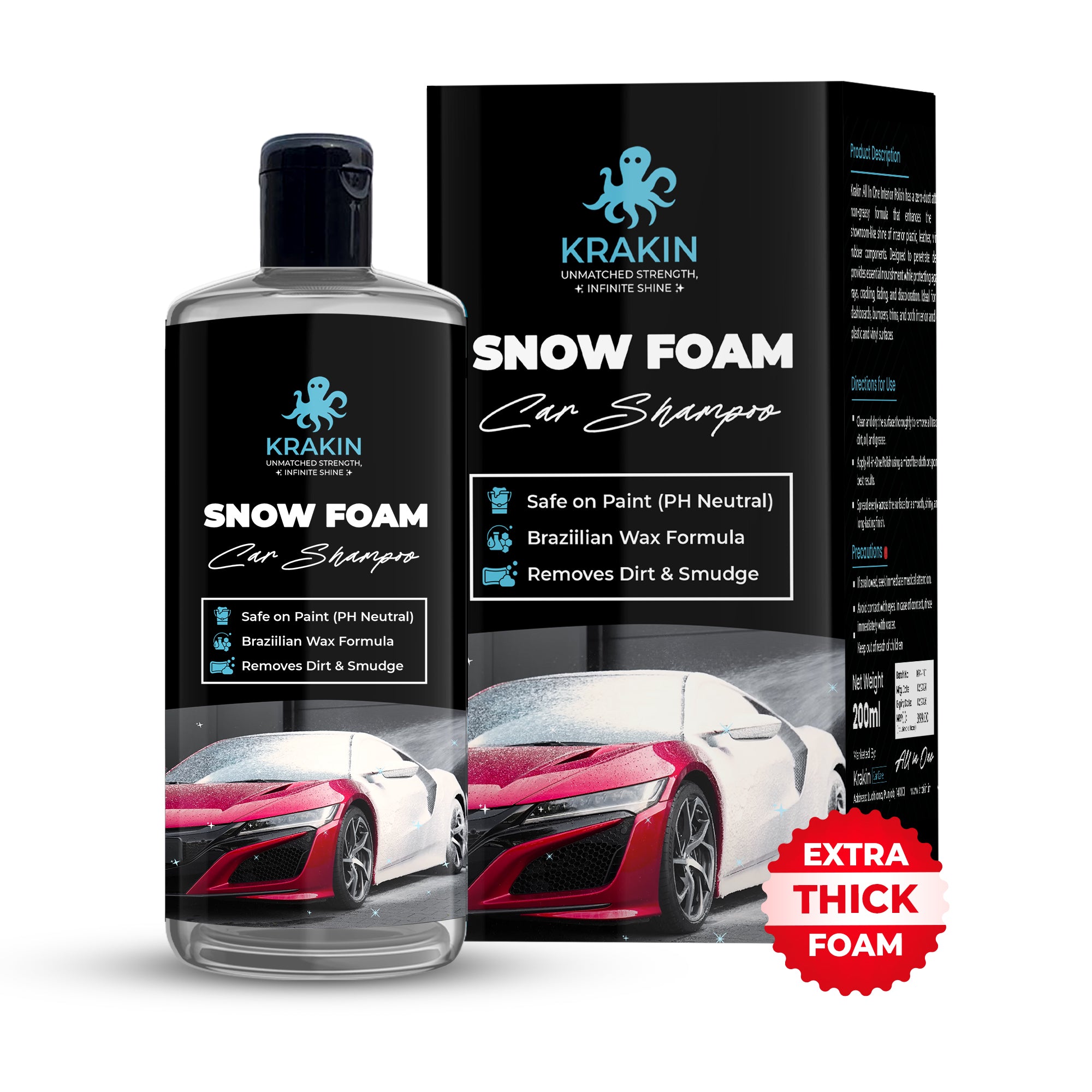 KRAKIN Snowfoam Shampoo for Car & Bike | Gives Thick Foam For Spotless, Streak-free Shine | Safe on Paint | Works With Bucket & Foam Cannon Both