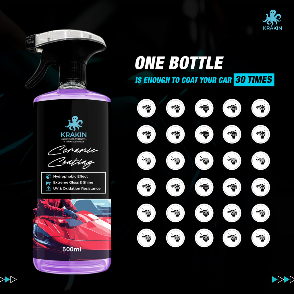 KRAKIN Ceramic Coating For Car & Bike (500ml) | Gives Ultra Gloss & Hydrophobic Protection | Water & Dirt Repellent,Easy Spray-On Formula