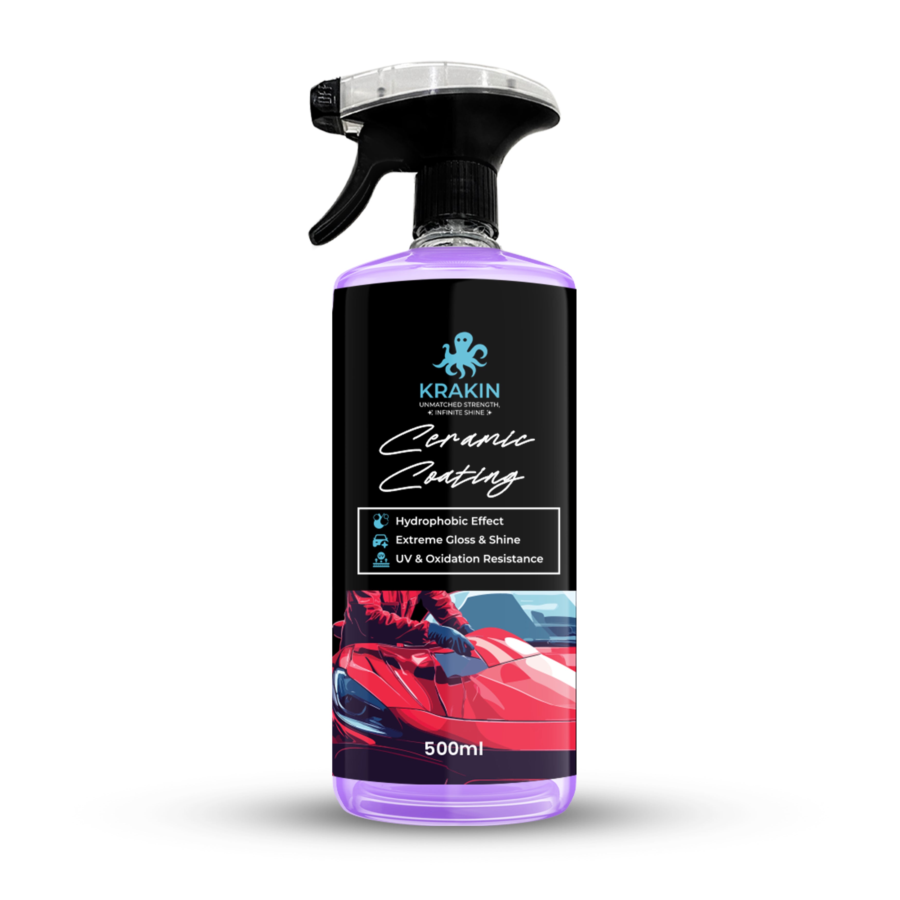 KRAKIN Ceramic Coating For Car & Bike (500ml) | Gives Ultra Gloss & Hydrophobic Protection | Water & Dirt Repellent,Easy Spray-On Formula