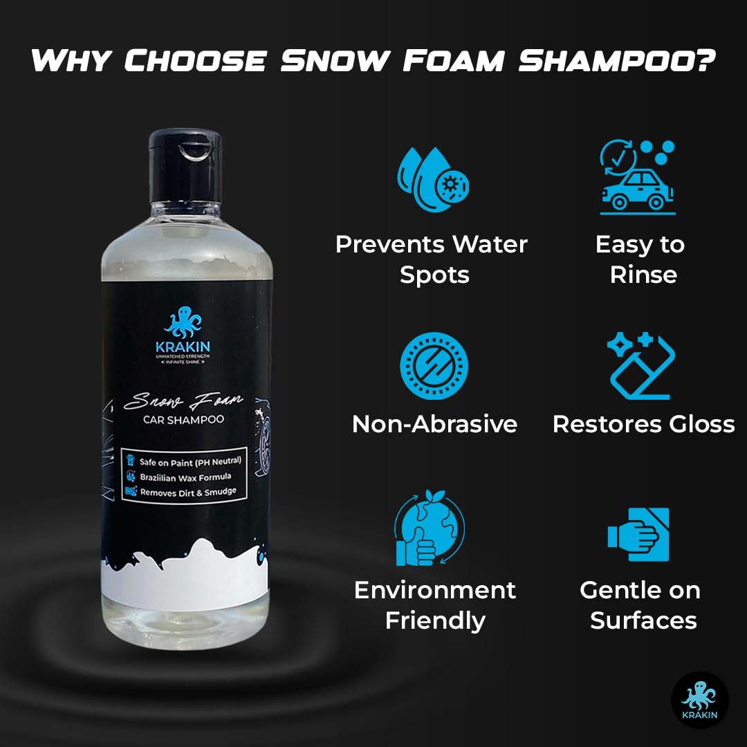 KRAKIN Snowfoam Shampoo for Car & Bike | Gives Thick Foam For Spotless, Streak-free Shine | Safe on Paint | Works With Bucket & Foam Cannon Both